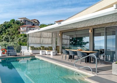 Sunset terrace at luxury Lefkada villa overlooking the Ionian Sea