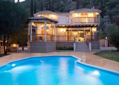 Private swimming pool at exclusive Lefkada villa with panoramic sunset terrace