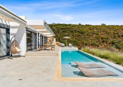 Private sea view pool with sunset reflections in Lefkada luxury villa