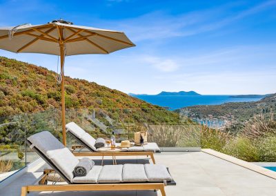 Private sea view pool with sunset reflections in Lefkada luxury villa
