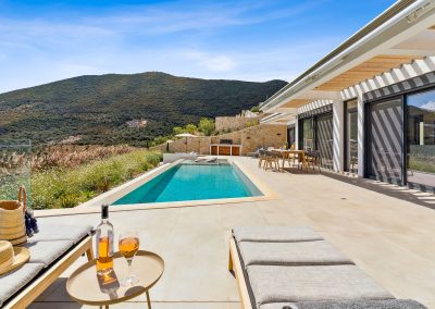 Private sea view pool with sunset reflections in Lefkada luxury villa