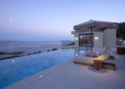 Private sea view pool with sunset reflections in Lefkada luxury villa