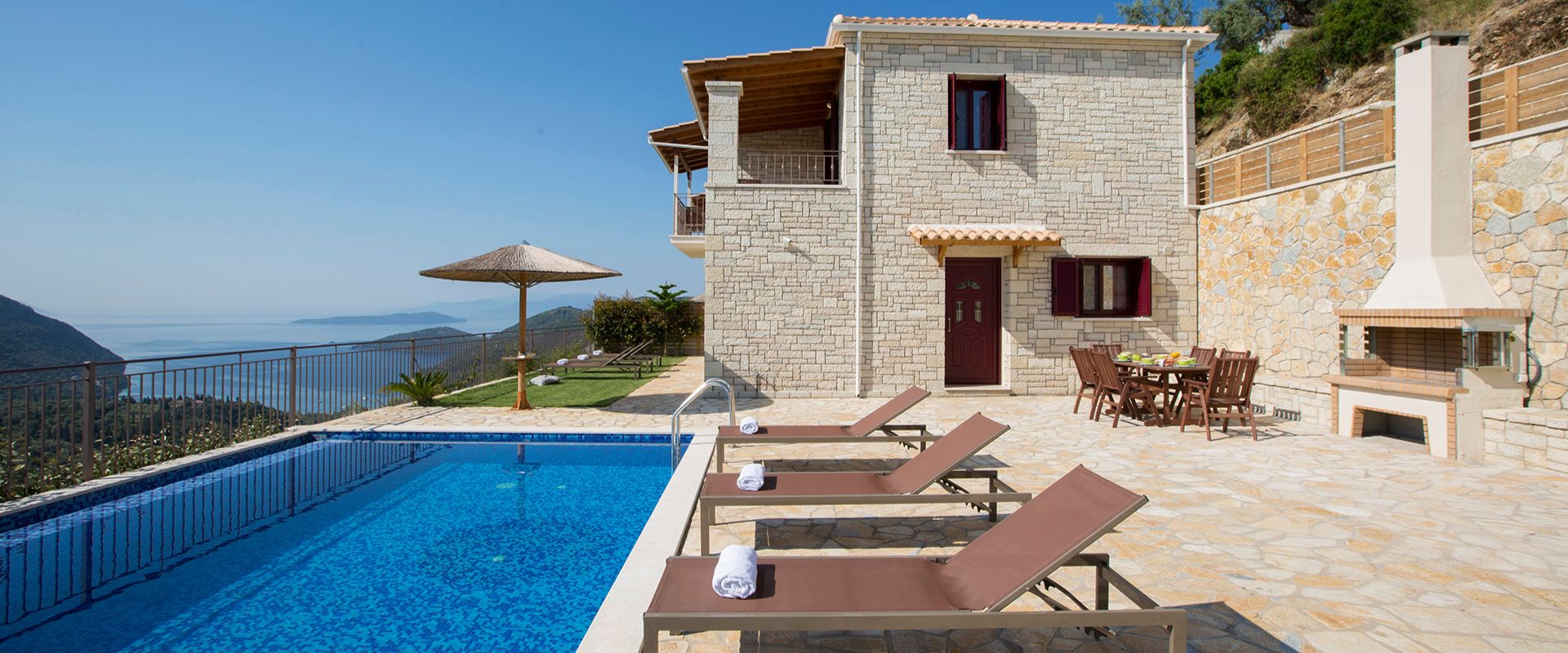 Elevated sea view villa in Lefkada with infinity pool and alfresco lounge