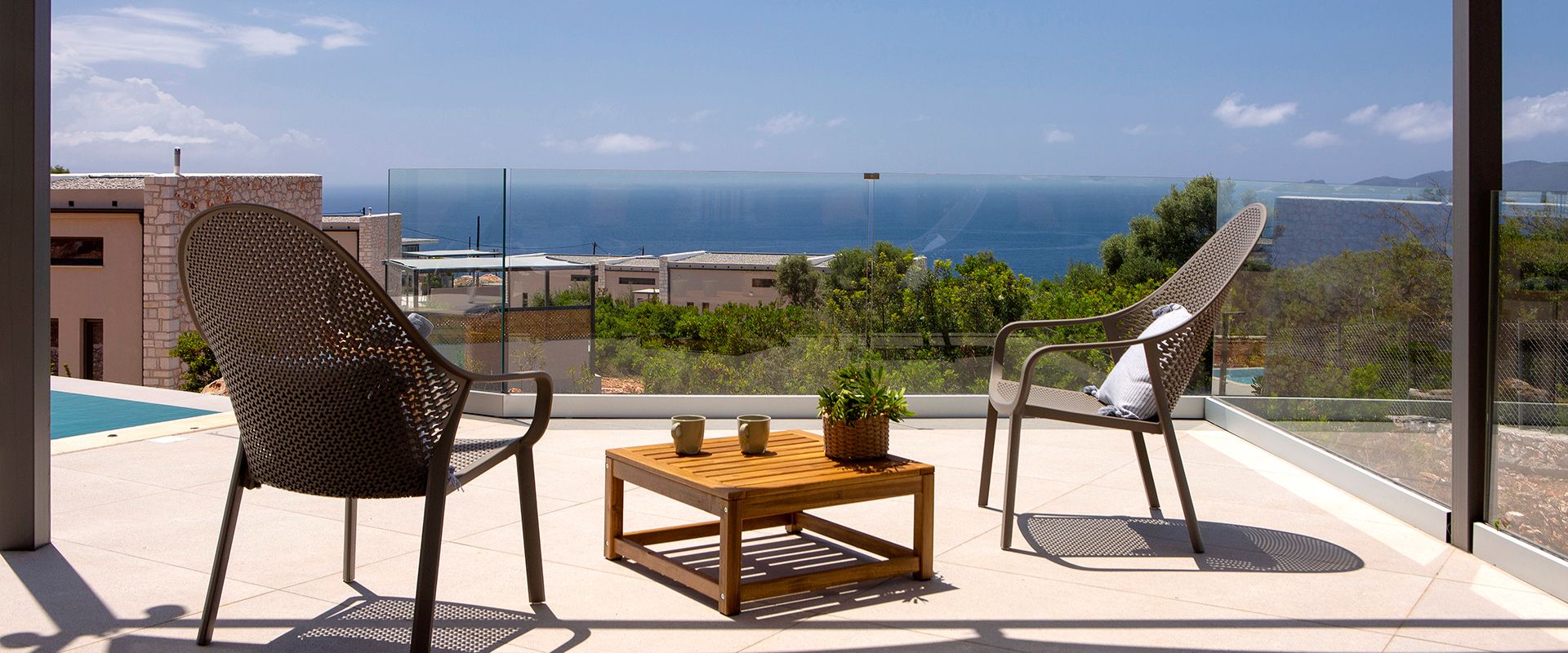 Private luxury accommodation in Lefkada with outdoor lounge area