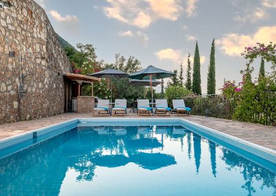Elegant dining terrace for sunset dinners in Lefkada villa