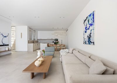 Contemporary lounge area at Villa Mia Rose in Amousa with natural light and refined interior design
