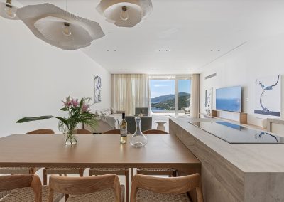 Fully equipped kitchen and living area at Villa Mia Rose designed for stylish comfort and easy dining