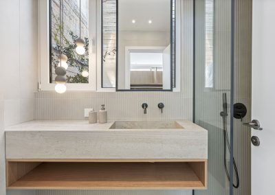 Luxury villa bathroom at Villa Mia Rose in Amousa with elegant fittings and polished interior style