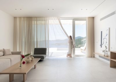 Modern luxury lounge at Villa Mia Rose Lefkada with spacious layout and uninterrupted coastal views