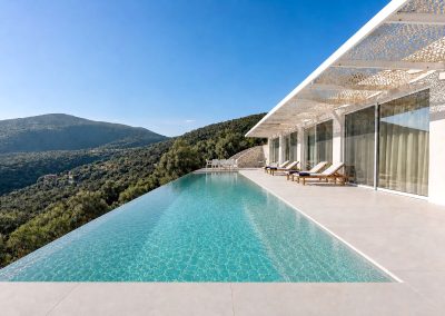 Luxury villa exterior in Ammousa Lefkada with private pool and uninterrupted sea views