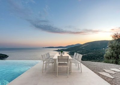 Private infinity pool at Villa Mia Rose overlooking the blue Ionian Sea in Lefkada