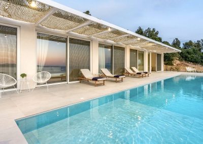 Villa Mia Rose luxury exterior in Ammousa Lefkada with infinity pool and panoramic Ionian Sea views