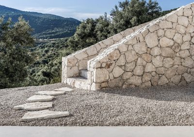 Villa Mia Rose private terrace with shaded lounge spaces and uninterrupted Ionian Sea views