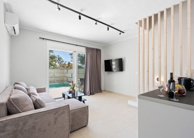 Comfortable living room at Villa Margarita in Apolpaina Lefkada with sofa bed