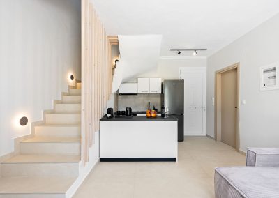 Open plan living room and fully equipped kitchen at Villa Margarita Lefkada
